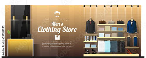 Interior background of luxury men clothing store , vector , illustration