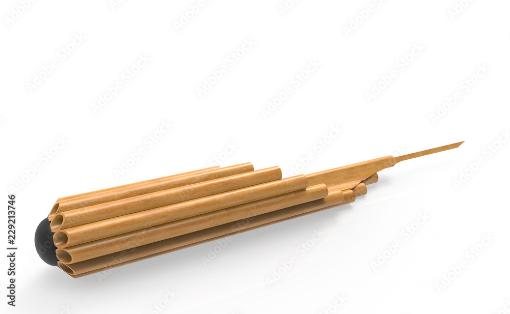 3d rendering. perspective view of Traditional Thai blow musical flute, bamboo pan pipe khean with clipping path on white background. 3d rendering. perspective view of Traditional Thai blow musical flute, bamboo pan pipe khean with clipping path on white background.