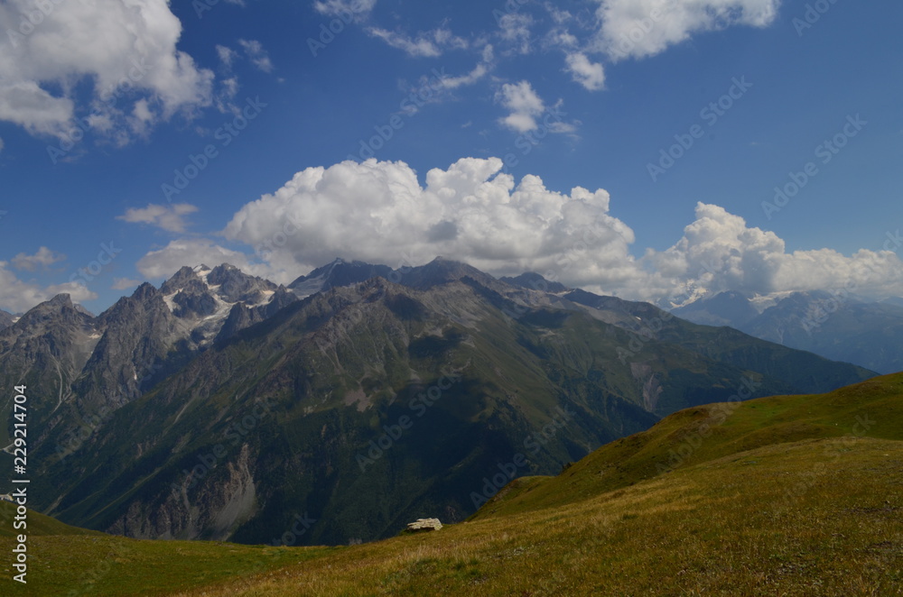 landscape in the mountain and blue sky with white clouds