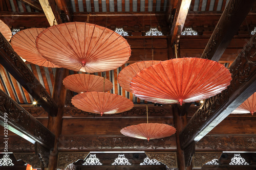 Chinese umbrellas on the ceiling