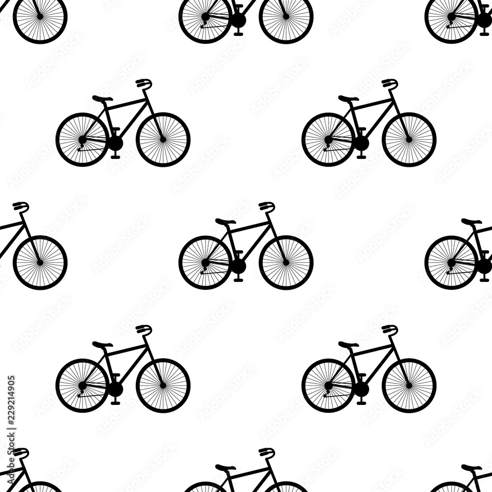 Fototapeta premium Vector illustration. Seamless pattern with bikes on white background.