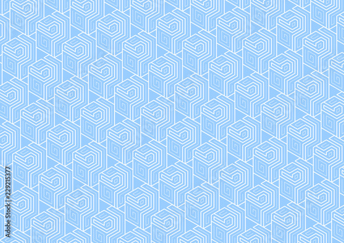 Geometric pattern of cubes on a blue background .Technical Background Vector