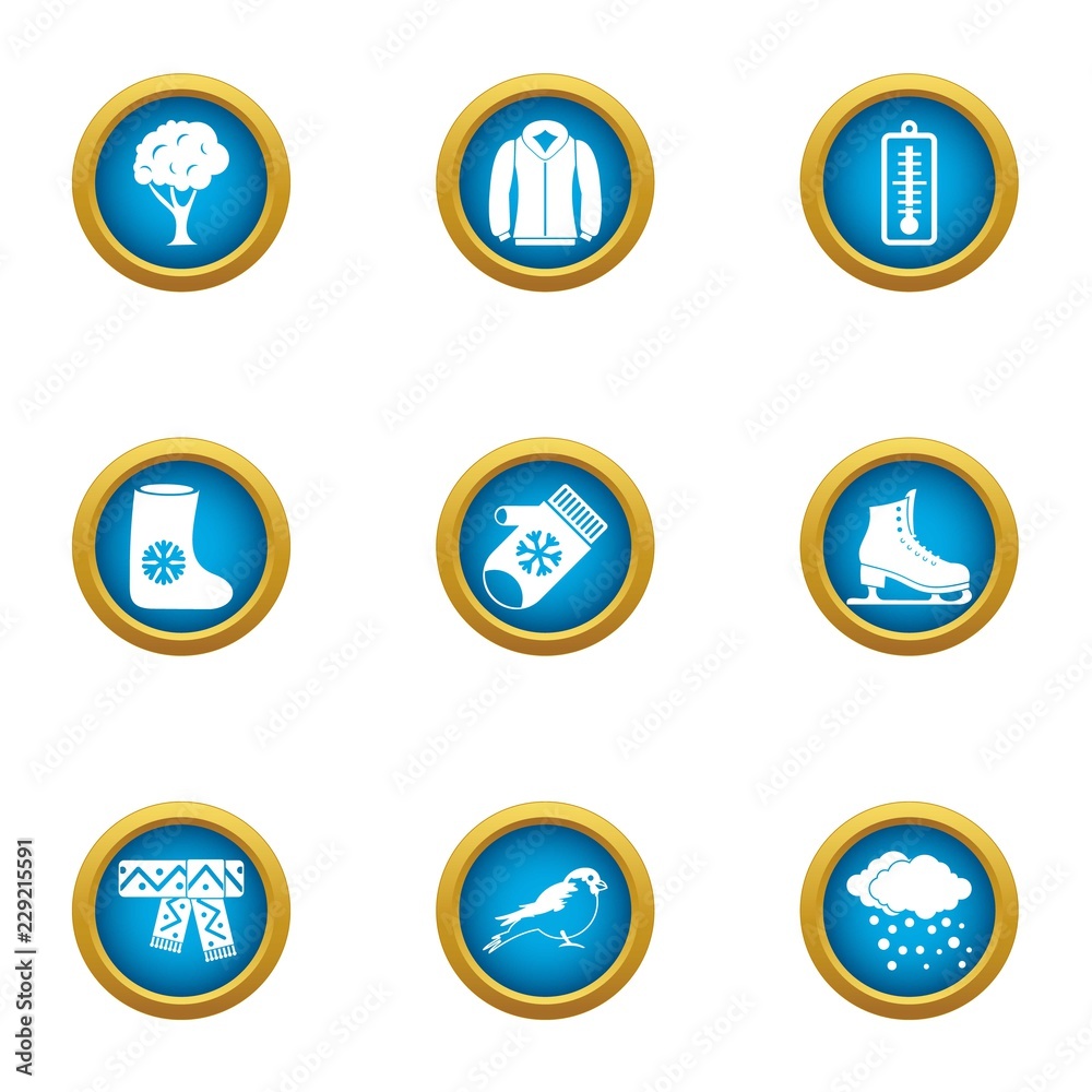 Winter flavour icons set. Flat set of 9 winter flavour vector icons for web isolated on white background