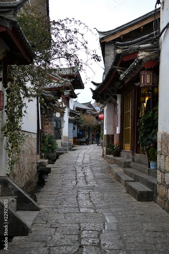 Alley and streets in Old town of Lijiang, Yunnan, China with traditional chinese architecture