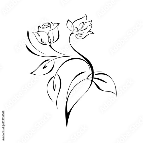 stylized rose flower on a long stem with buds and leaves
