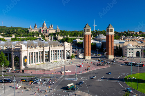 Bilde på lerret Aerial view of Plaza de Espanya Square, Barcelona, Catalonia, Spain