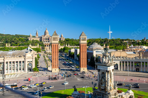 Aerial view of Plaza de Espanya Square, Barcelona, Catalonia, Spain