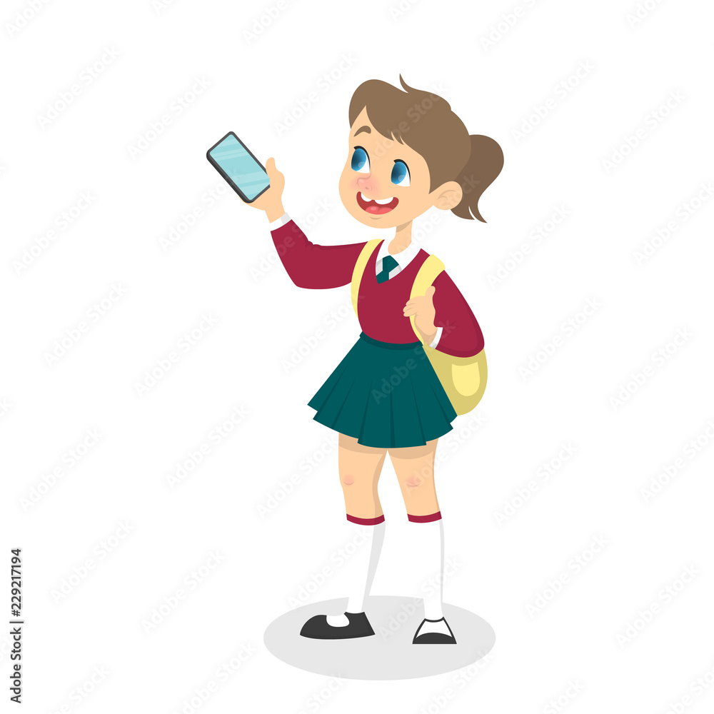 Smiling schoolkid holding gadget in the arms Smiling schoolkid holding gadget in the arms