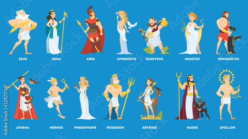 Set of Olympian greek gods and goddess. photo