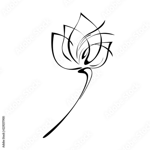 one flower Bud on the stem in black lines on white background