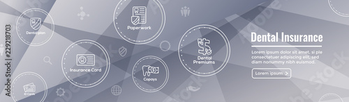 Dental Insurance Web Header Banner with Outline Icons, teeth, premiums, insurance, card, id