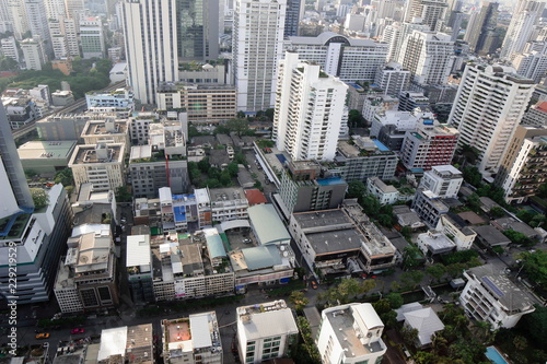 Bangkok, Thailand - 23 October, 2018 :The city escape sky view from  MRT Sukumbit, office building, condominiums and hotels in business area around sukhumvit road, in afternoon