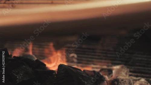 Burning Coals with Sparks. Coal in the furnance or in grill photo