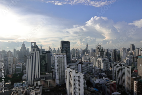 Bangkok, Thailand - 30 October, 2018:The city escape sky view from MRT Sukumbit, office building, condominiums and hotels in business area around sukhumvit road, in afternoon