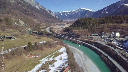 4K Aerial drone view of Tamin-Reichenau in Graub�nden  photo
