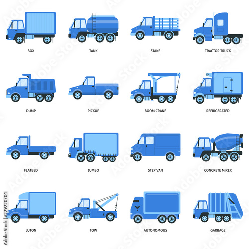 Collection of truck icons in flat style