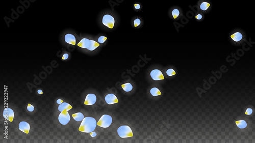 Vector Realistic Blue Petals Falling on Transparent Background.  Spring Romantic Flowers Illustration. Flying Petals. Sakura Spa Design. Blossom Confetti.