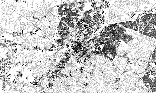 Mappa satellitare di Charlotte, Carolina del Nord, strade della città. Stradario e mappa del centro città. Usa