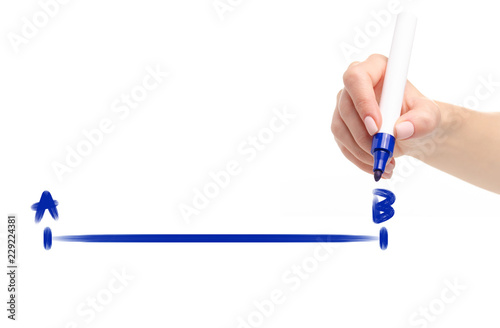 Hand drawing a line from point A to point B marker isolated on white background