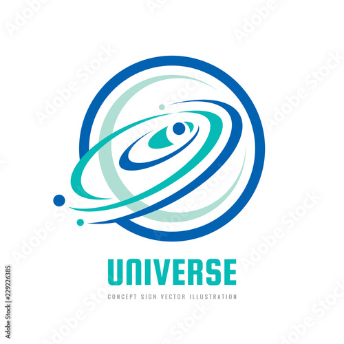 Universe - vector logo concept. Abstract space illustration. Solar system sign. Galaxy and planets symbol. Design element.