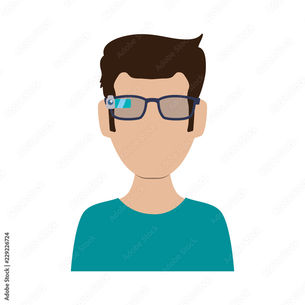 man using optical eyeglasses with camera
