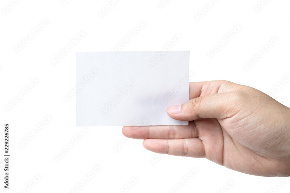 hand hold virtual business card or blank paper isolated on white background hand hold virtual business card or blank paper isolated on white background