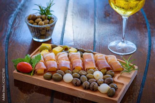 Mediterranean food on the wooden table 