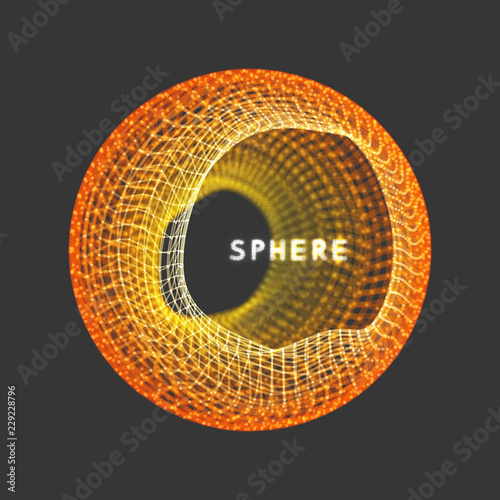 Sphere with connected lines and dots. Wireframe illustration. Abstract 3d grid design. Technology style.