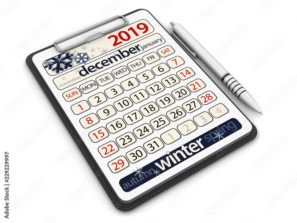 Clipboard with December 2019. Image with clipping path Clipboard with December 2019. Image with clipping path