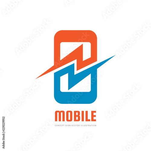 Mobile phone with lightning power energy symbol vector logo concept illustration. Smartphone creative sign. Modern technology. Cellphone symbol. 
Graphic design element.