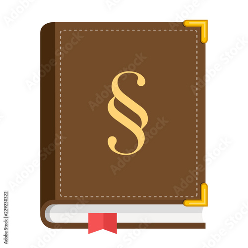 Gesetzbuch mit Paragraphenzeichen Flat Design Icon isoliert auf weißem Hintergrund