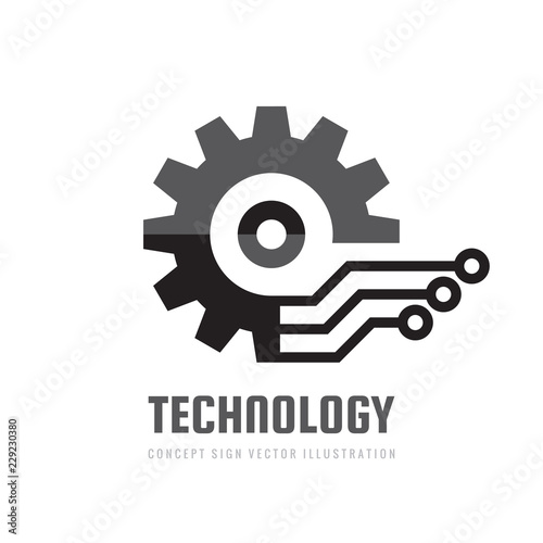 Digital tech - vector business logo template concept illustration. Gear electronic factory sign. Cog wheel technology symbol. SEO emblem. Graphic design element.