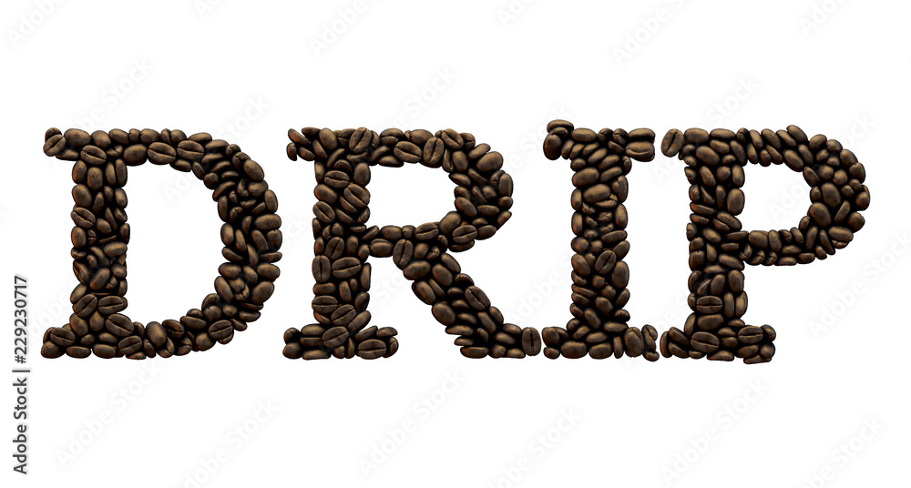 Drip word made from coffee bean font. 3D Rendering Drip word made from coffee bean font. 3D Rendering