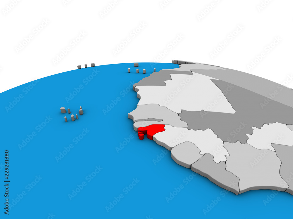 Guinea-Bissau on political 3D globe. Guinea-Bissau on political 3D globe.