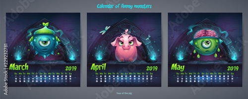 Set of spring months calendar 2019