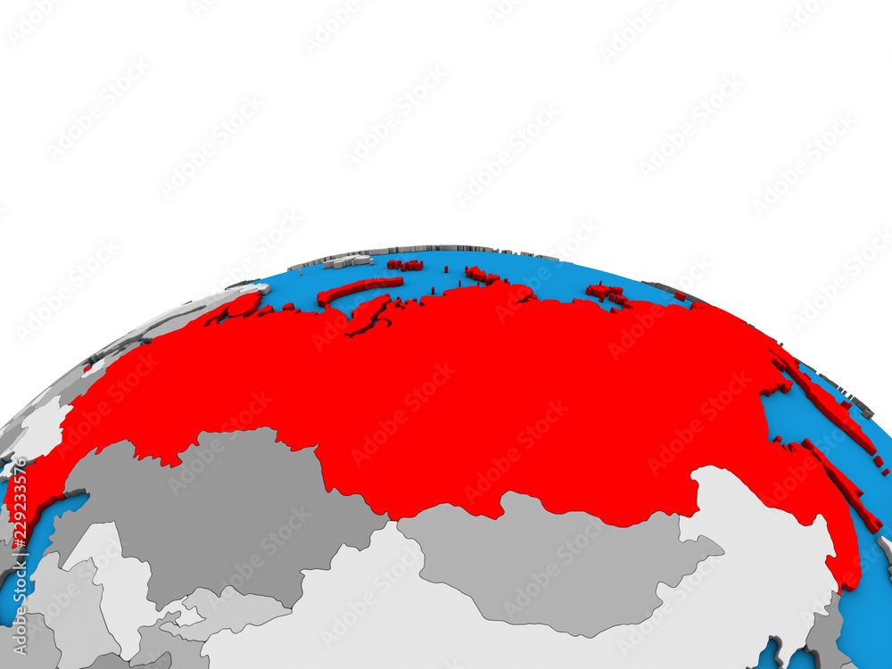 Fototapeta premium Russia on political 3D globe.