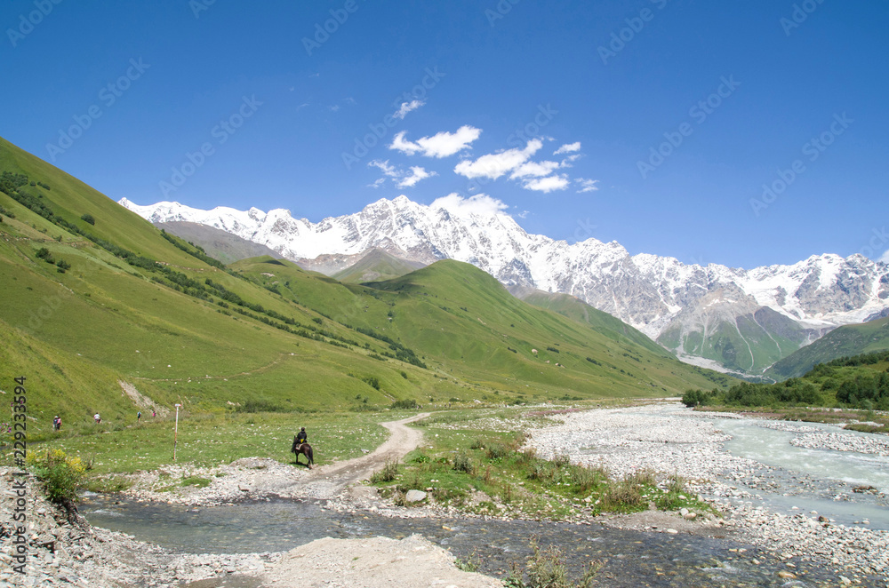 Glacier Shkhara and the Inguri River Valley, Svaneti Glacier Shkhara and the Inguri River Valley, Svaneti