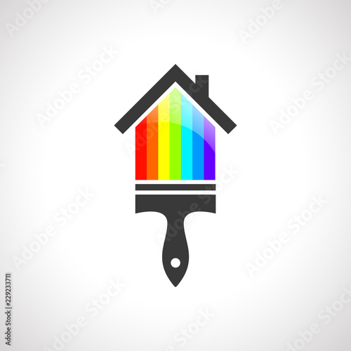House painting and paintbrush concept. Rainbow made of colour spectrum and palette.