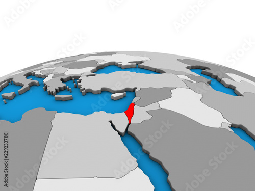 Israel on political 3D globe.