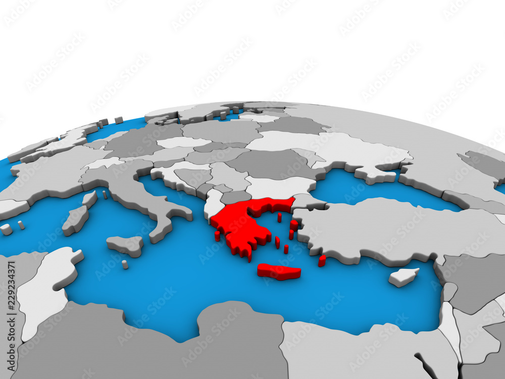 Greece on political 3D globe.