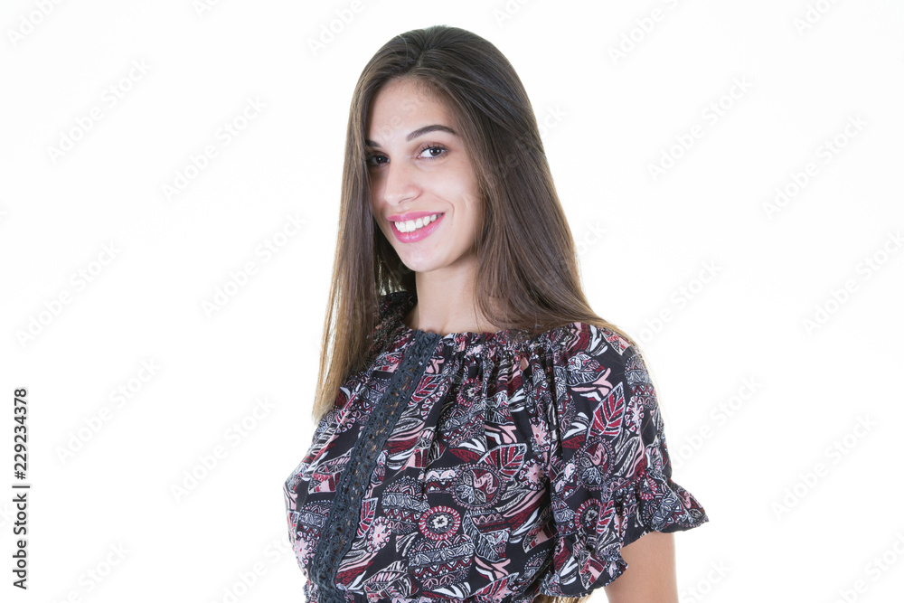 portrait of beautiful young woman with long hair on white background portrait of beautiful young woman with long hair on white background
