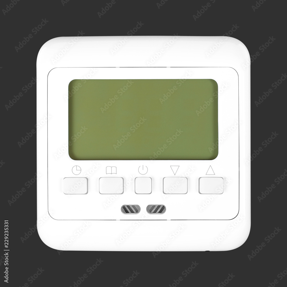 Electrical grid - Front view thermostat socket switch isolated Electrical grid - Front view thermostat socket switch isolated
