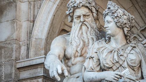 Neptune and his wife Salacia fountain near Albertina and Hofburg Palace in Vienna, Austria, details, closeup