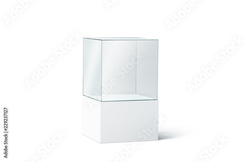 Canvastavla Blank white glass box podium mockup, isolated, 3d rendering