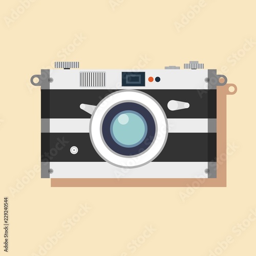 Old film camera. Vintage photo. Stock flat vector illustration.