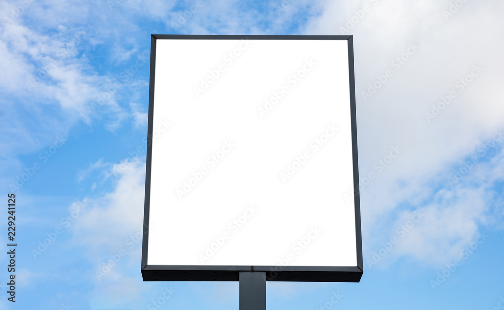 Blank billboard mockup for advertising, blue sky background Blank billboard mockup for advertising, blue sky background