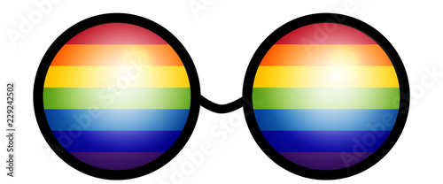 LGBT rights symbol. Love is love concept with eyeglasses. Gay parade slogan. LGBT gay and lesbian pride sticker with rainbow