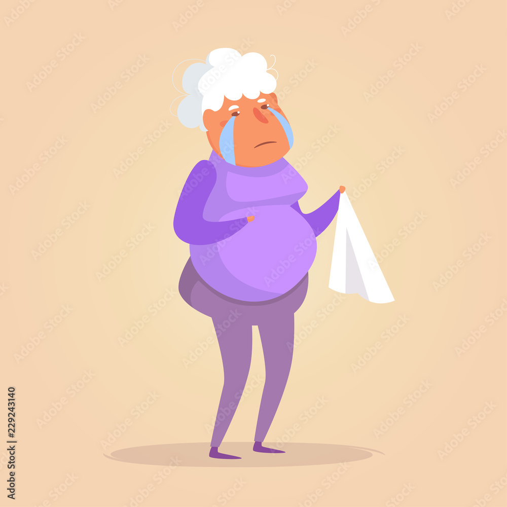 Old person crying Vector. Cartoon. Isolated art on white background. Flat