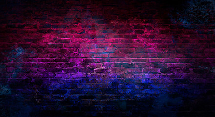 Empty background of old brick wall, background, neon light