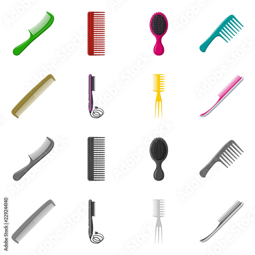 Vector illustration of brush and hair icon. Set of brush and hairbrush vector icon for stock.